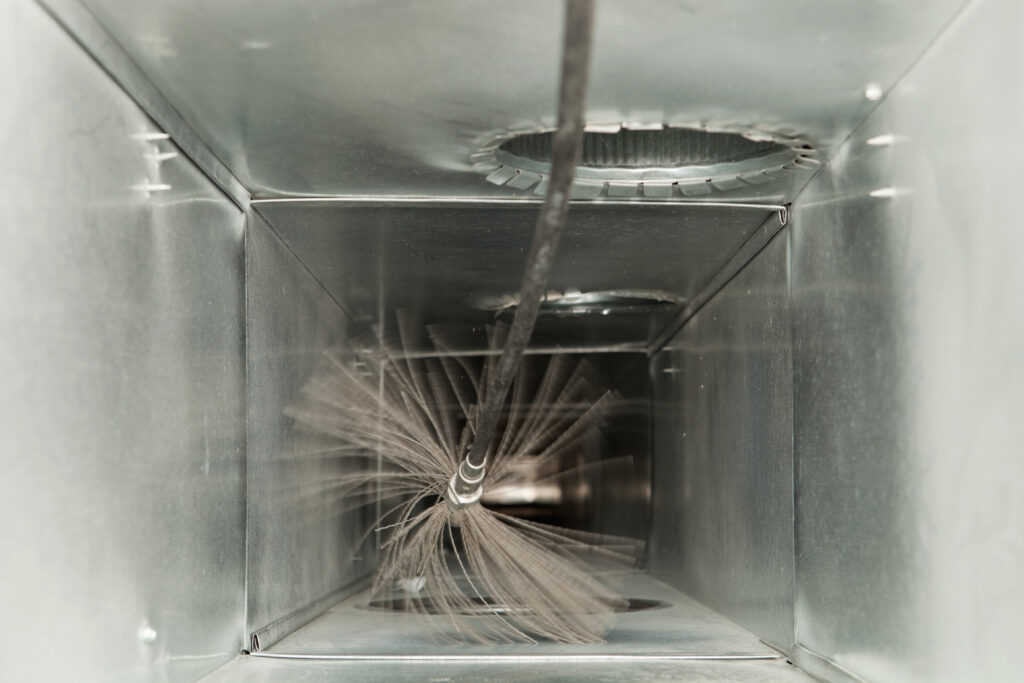 Residential air duct cleaning with air whip