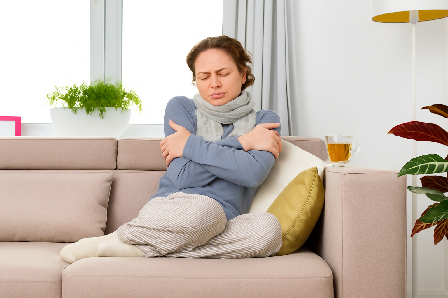 cold woman on couch